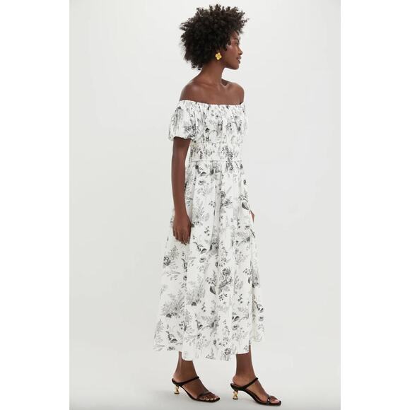 Hyacinth House Black & White Floral Smocked Helena Maxi Dress Sz S - Picture 2 of 6